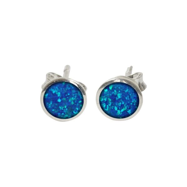 Silver Opalite Cobalt Blue Round Stud Earrings