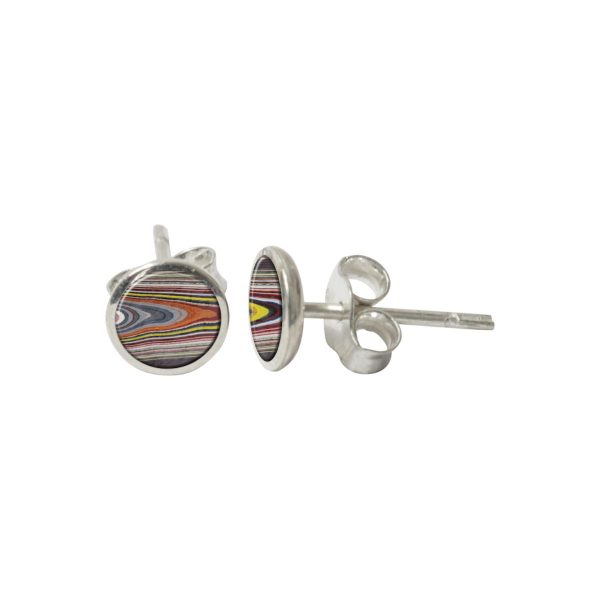 Silver Fordite Round Stud Earrings