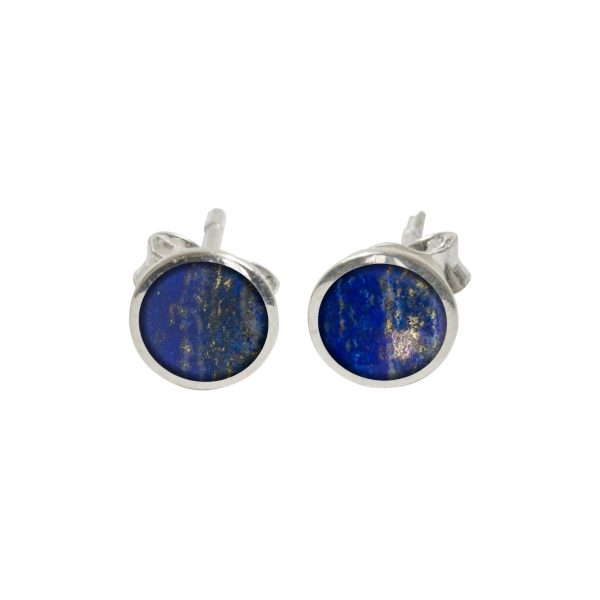 Silver Lapis Round Stud Earrings