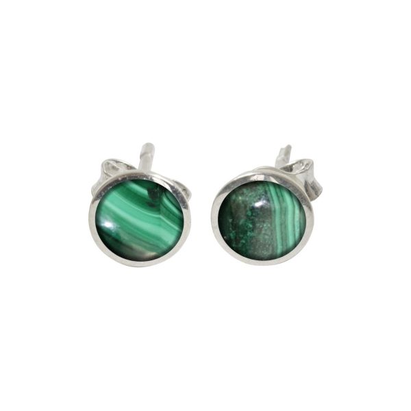 Silver Malachite Round Stud Earrings