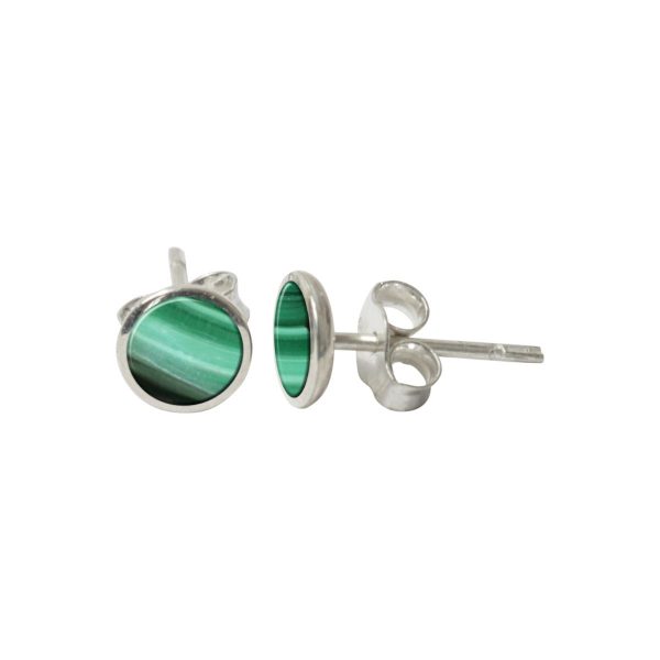 Silver Malachite Round Stud Earrings