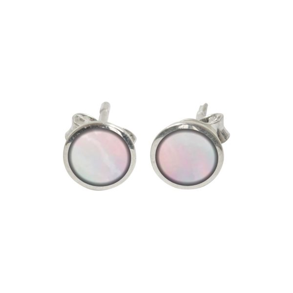 Silver Mother of Pearl Round Stud Earrings