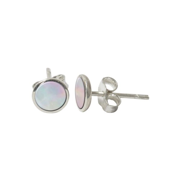 Silver Mother of Pearl Round Stud Earrings