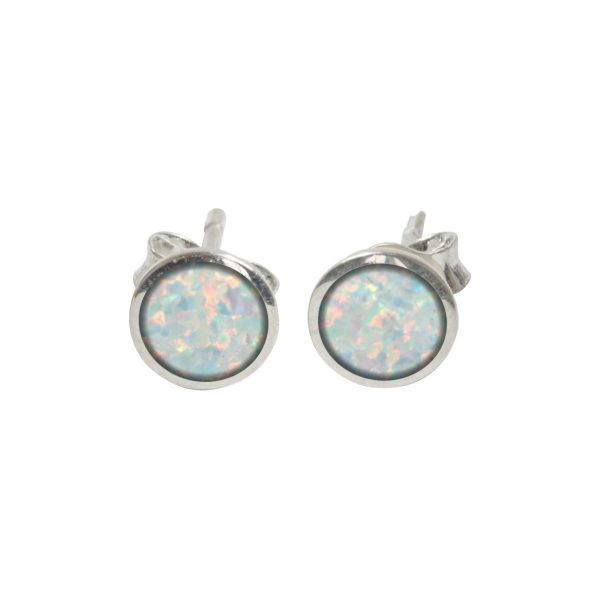 Silver Opalite Sun Ice Round Stud Earrings