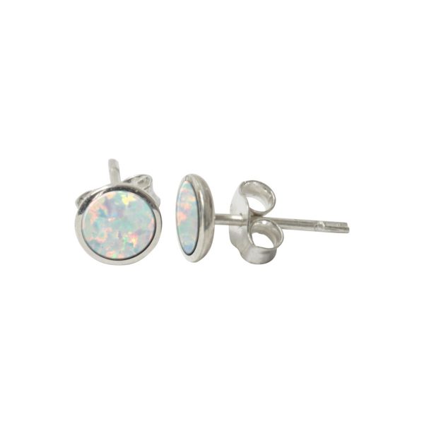 Silver Opalite Sun Ice Round Stud Earrings