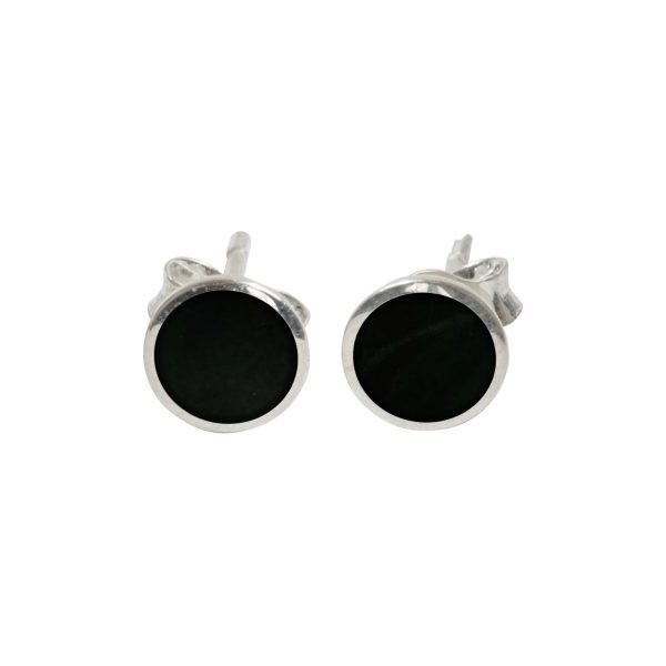 Silver Whitby Jet Round Stud Earrings