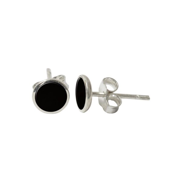 Silver Whitby Jet Round Stud Earrings