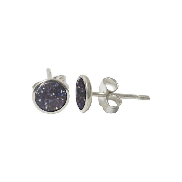 White Gold Blue Goldstone Round Stud Earrings