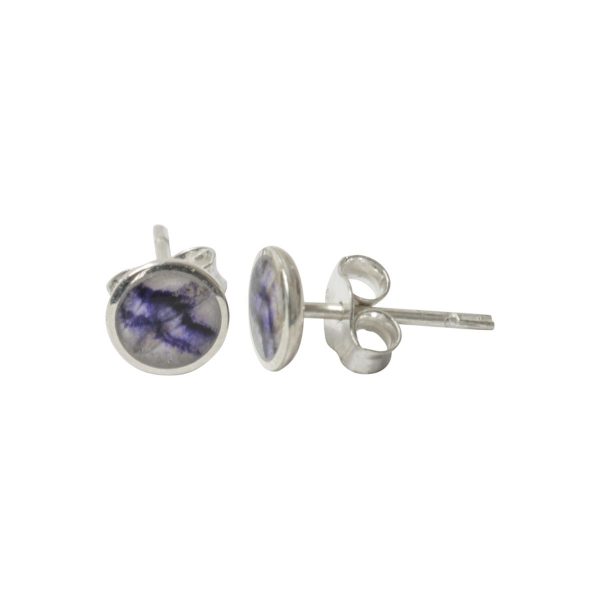 White Gold Blue John Round Stud Earrings