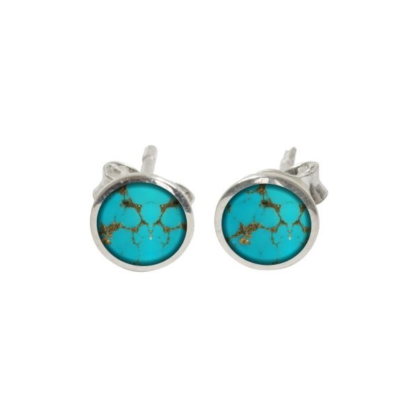 White Gold Turquoise Round Stud Earrings