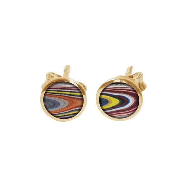 Yellow Gold Fordite Round Stud Earrings