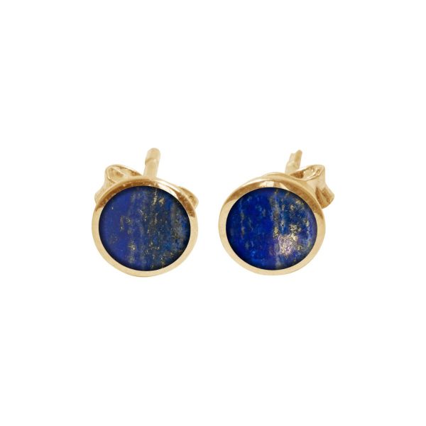 Yellow Gold Lapis Round Stud Earrings