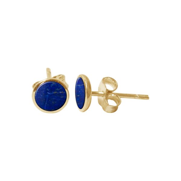 Yellow Gold Lapis Round Stud Earrings