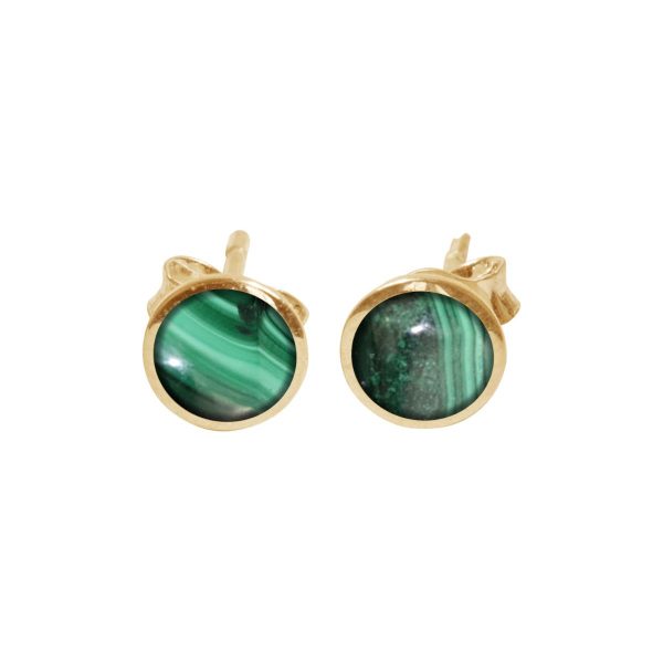 Yellow Gold Malachite Round Stud Earrings