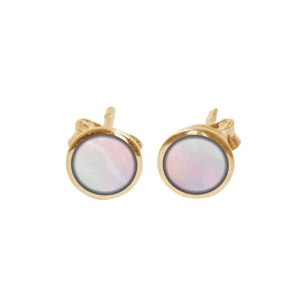 Yellow Gold Mother of Pearl Round Stud Earrings