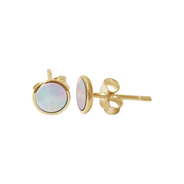 Yellow Gold Mother of Pearl Round Stud Earrings