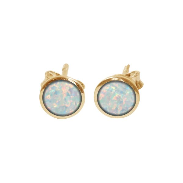 Yellow Gold Sun Ice Opalite Round Stud Earrings