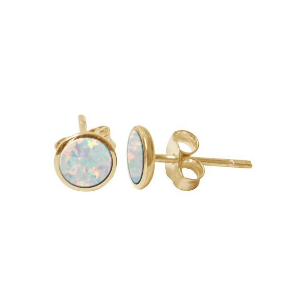 Yellow Gold Sun Ice Opalite Round Stud Earrings