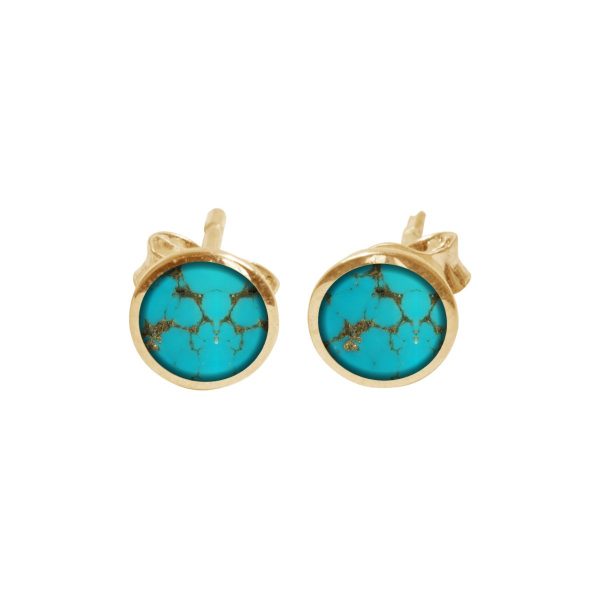 Yellow Gold Turquoise Round Stud Earrings