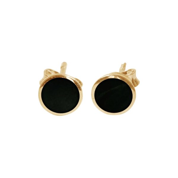 Yellow Gold Whitby Jet Round Stud Earrings