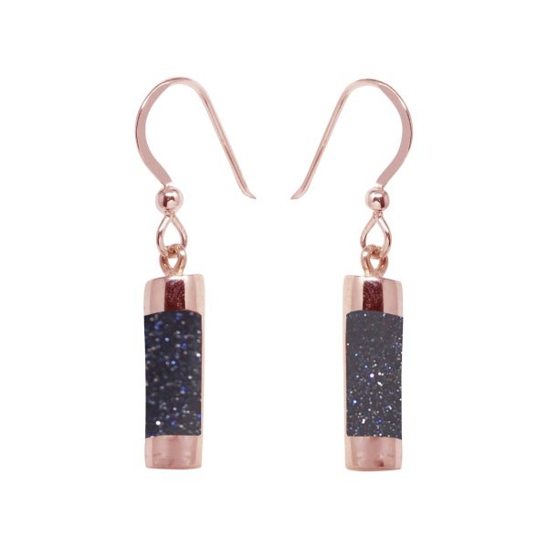 Rose Gold Blue Goldstone Drop Earrings