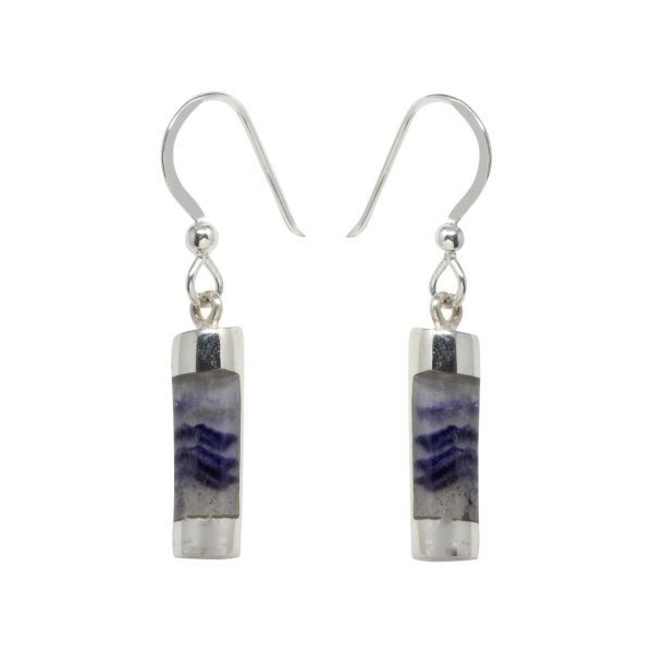 Silver Tube Shaped Blue John Drop Earrings