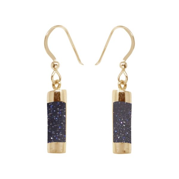 Gold Blue Goldstone Drop Earrings