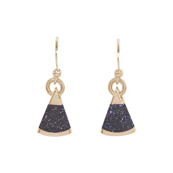 Gold Blue Goldstone Drop Earrings