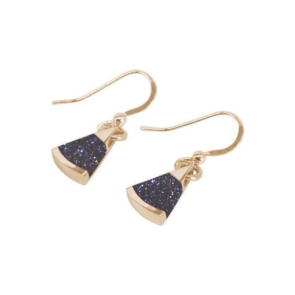 Gold Blue Goldstone Drop Earrings