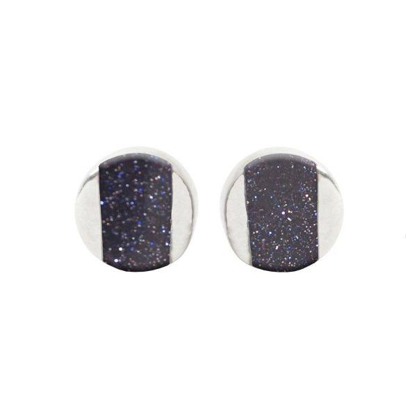 White Gold Blue Goldstone Round Stud Earrings