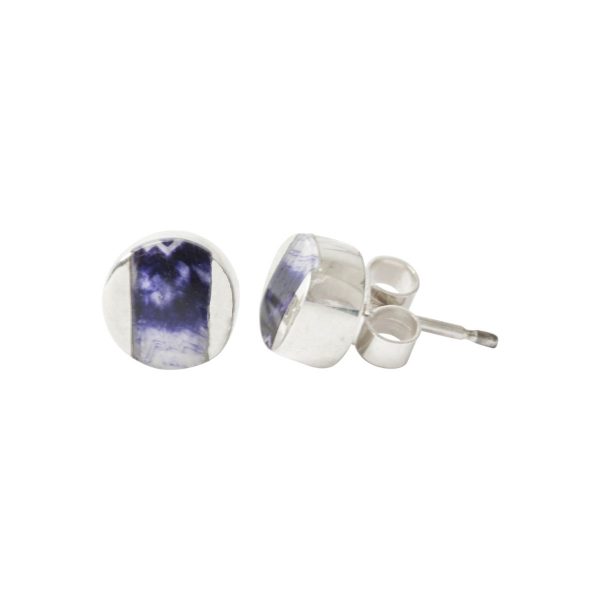 White Gold Blue John Round Stud Earrings