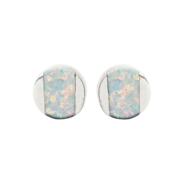 White Gold Opalite Sun Ice Round Stud Earrings