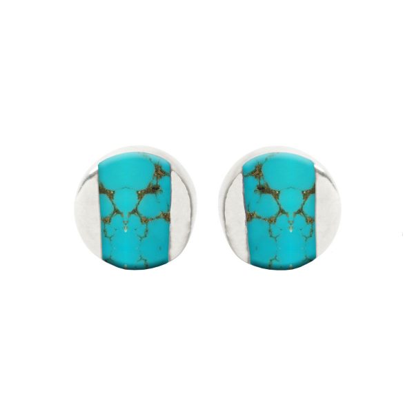 White Gold Turquoise Round Stud Earrings