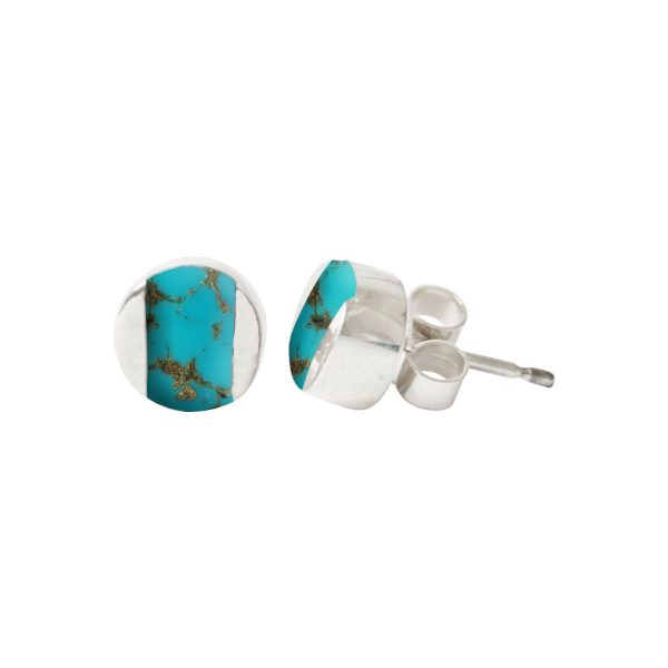 White Gold Turquoise Round Stud Earrings