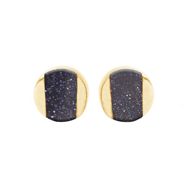 Gold Blue Goldstone Stud Earrings