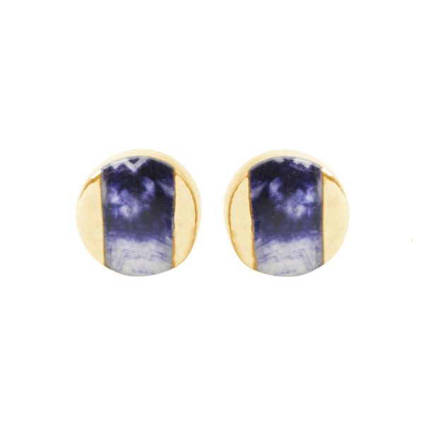 Gold Blue Goldstone Stud Earrings