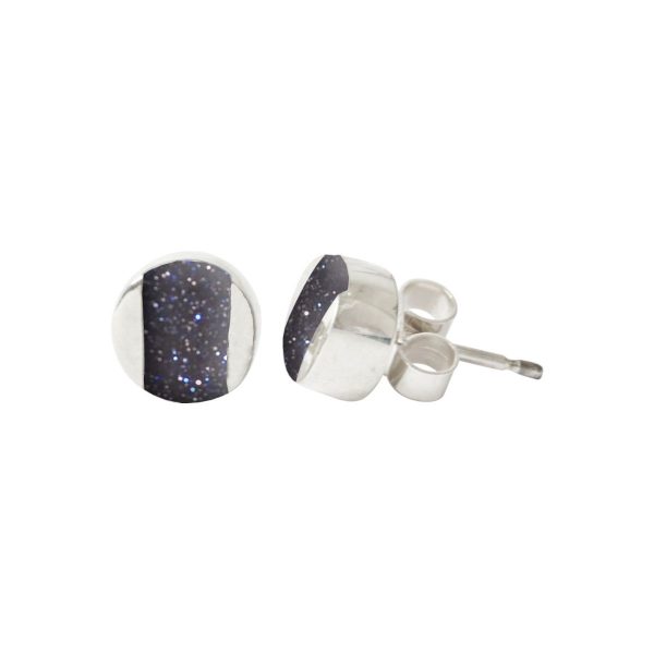 Silver Blue Goldstone Stud Earrings