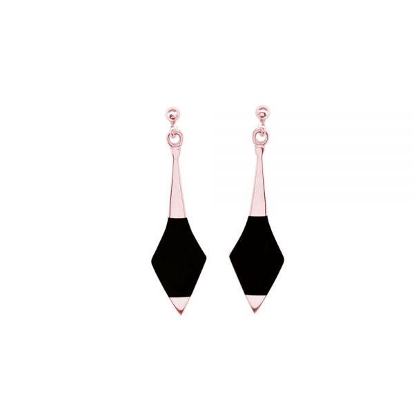 Rose Gold Whitby Jet Drop Earrings