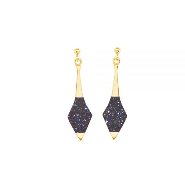 Yellow Gold Blue Goldstone Drop Earrings