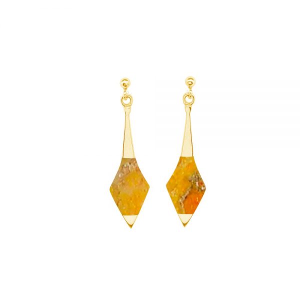 Yellow Gold Bumblebee Jasper Drop Earrings