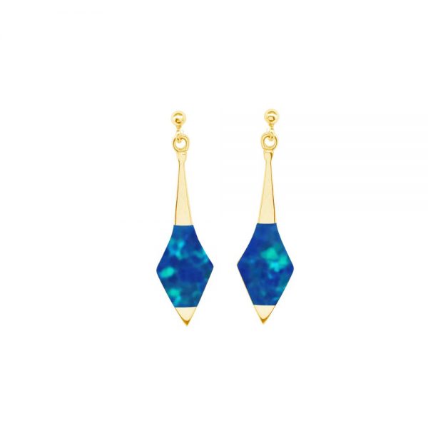 Yellow Gold Opalite Cobalt Blue Drop Earrings