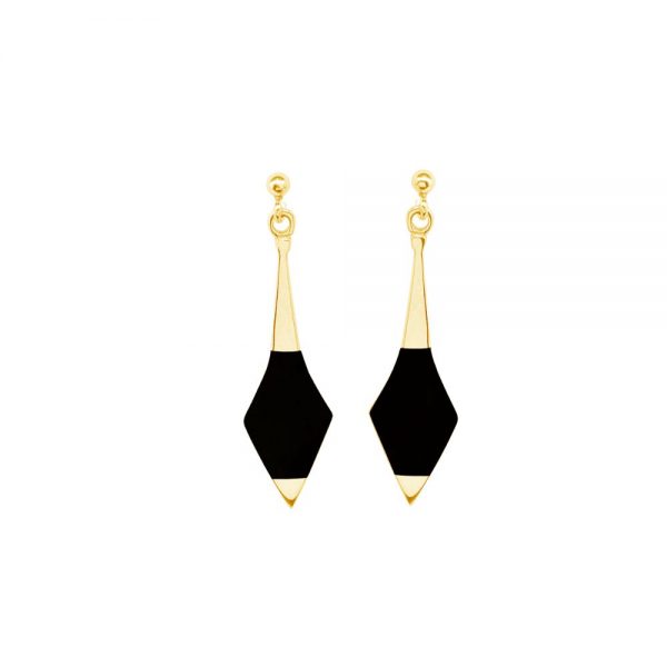 Yellow Gold Whitby Jet Drop Earrings