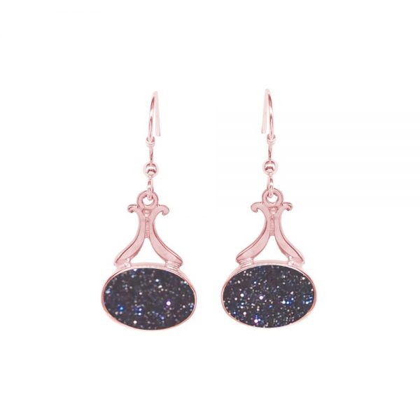 Rose Gold Blue Goldstone Drop Earrings