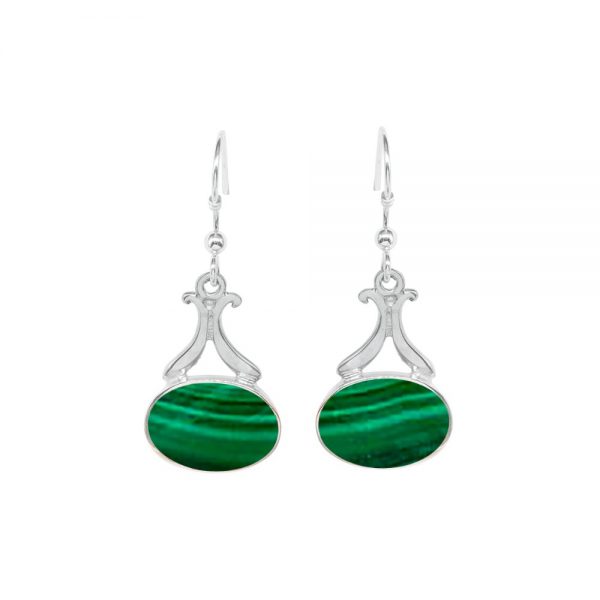 Silver Malachite Drop Earrings