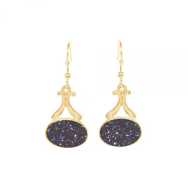 Yellow Gold Blue Goldstone Drop Earrings