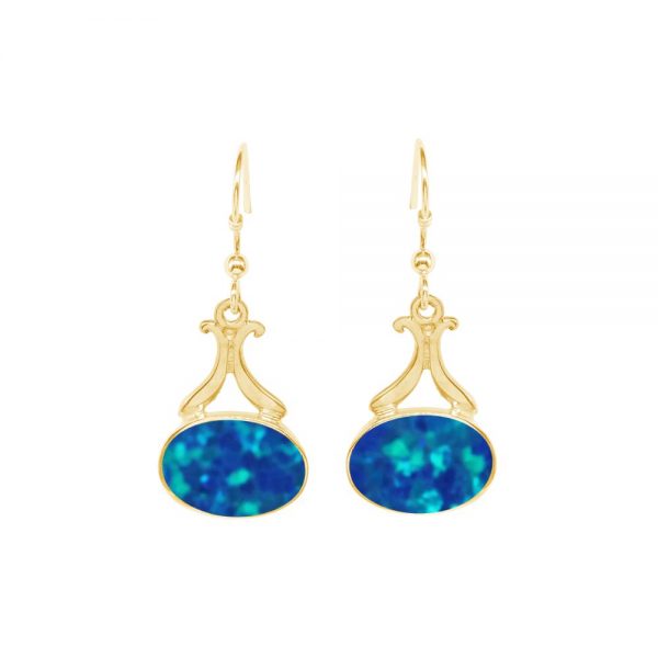 Yellow Gold Opalite Cobalt Blue Drop Earrings