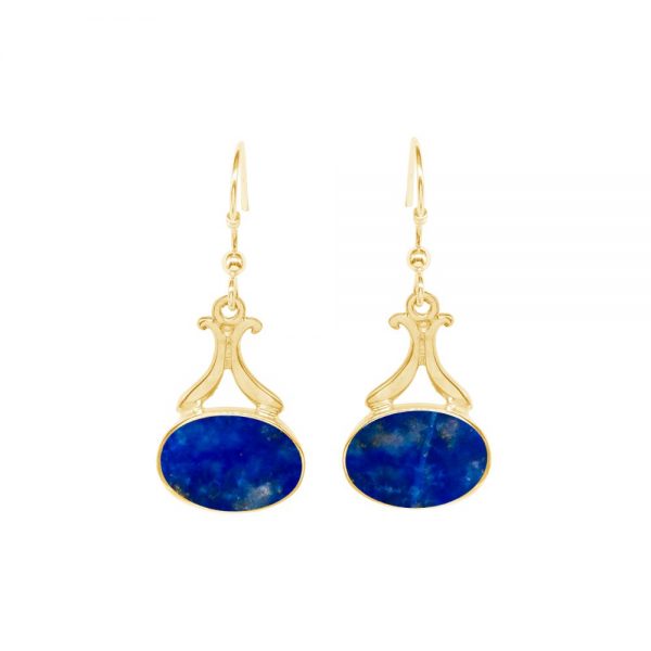 Yellow Gold Lapis Drop Earrings