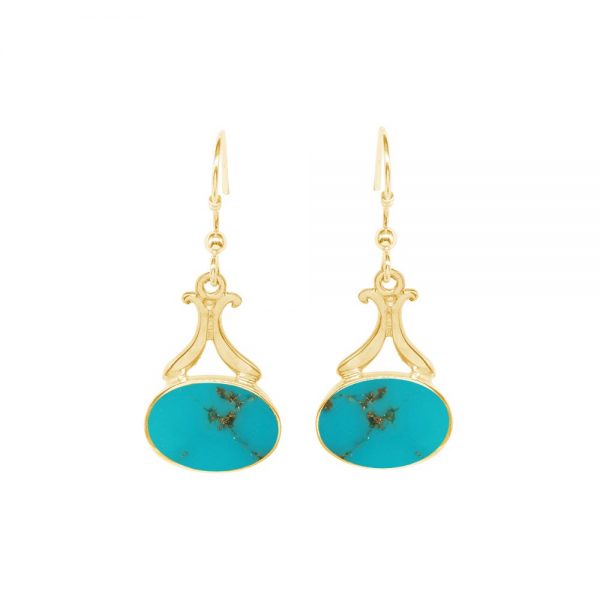 Yellow Gold Turquoise Drop Earrings