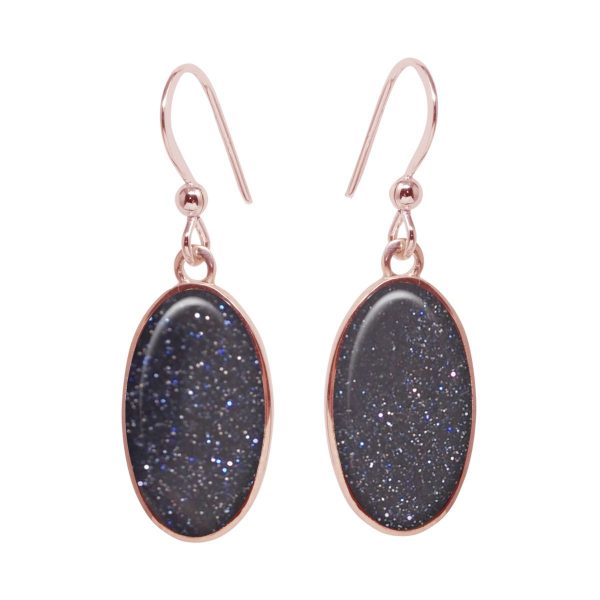 Rose Gold Blue Goldstone Oval Drop Earrings