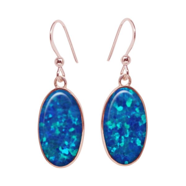 Rose Gold Cobalt Blue Opalite Oval Drop Earrings